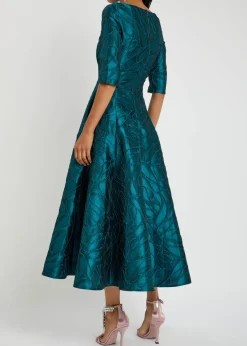 Patterned-jacquard woven midi dress