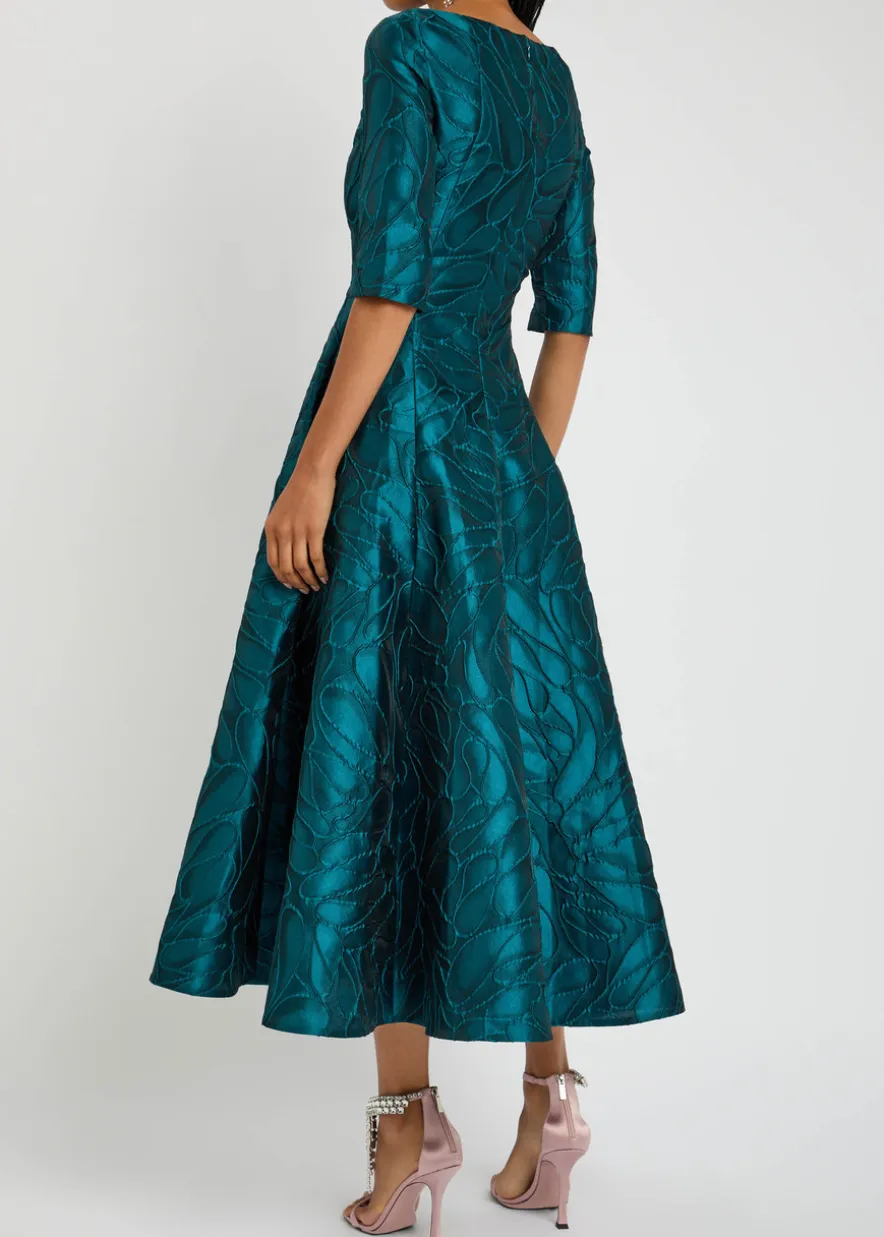 Patterned-jacquard woven midi dress