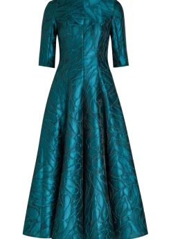 Patterned-jacquard woven midi dress