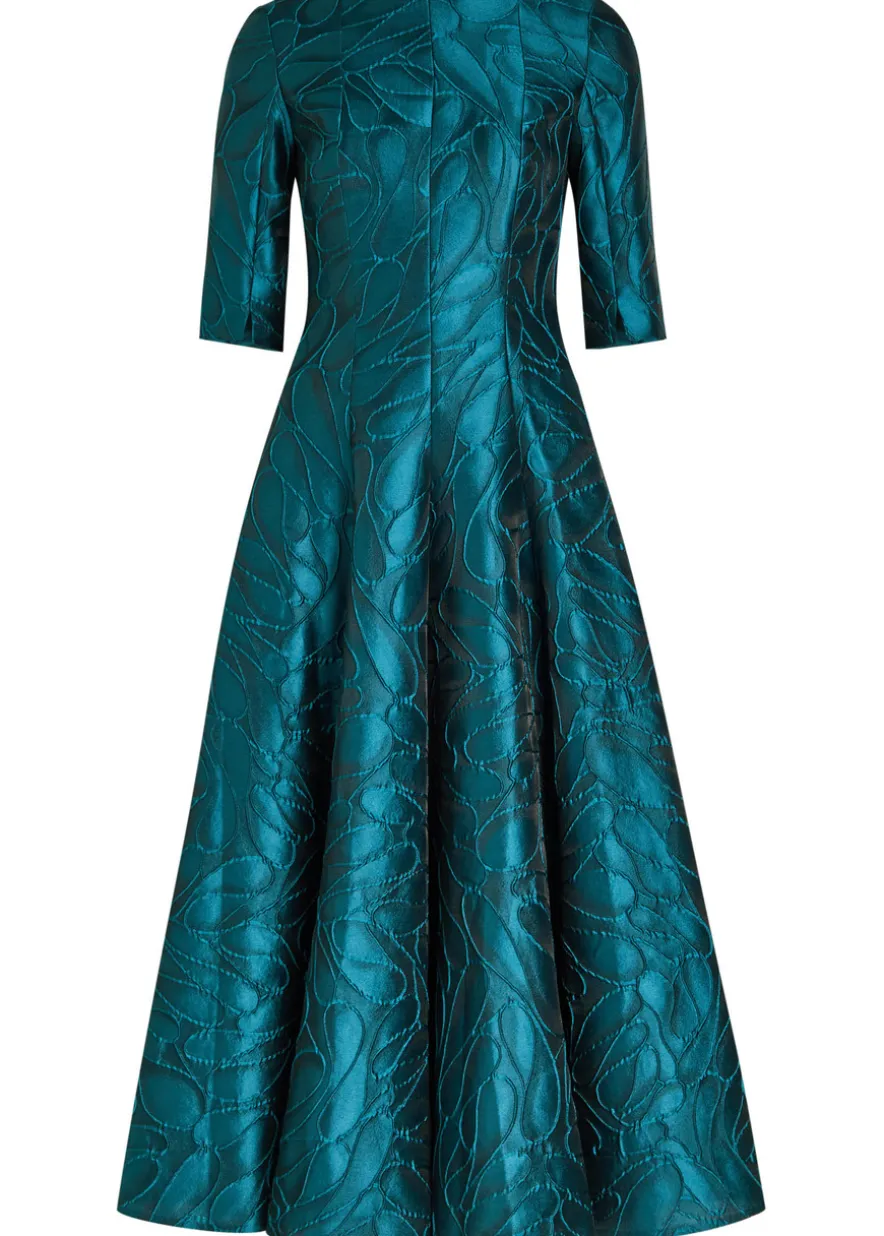 Patterned-jacquard woven midi dress