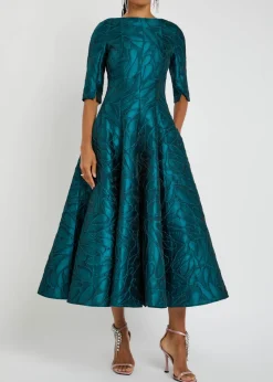 Patterned-jacquard woven midi dress