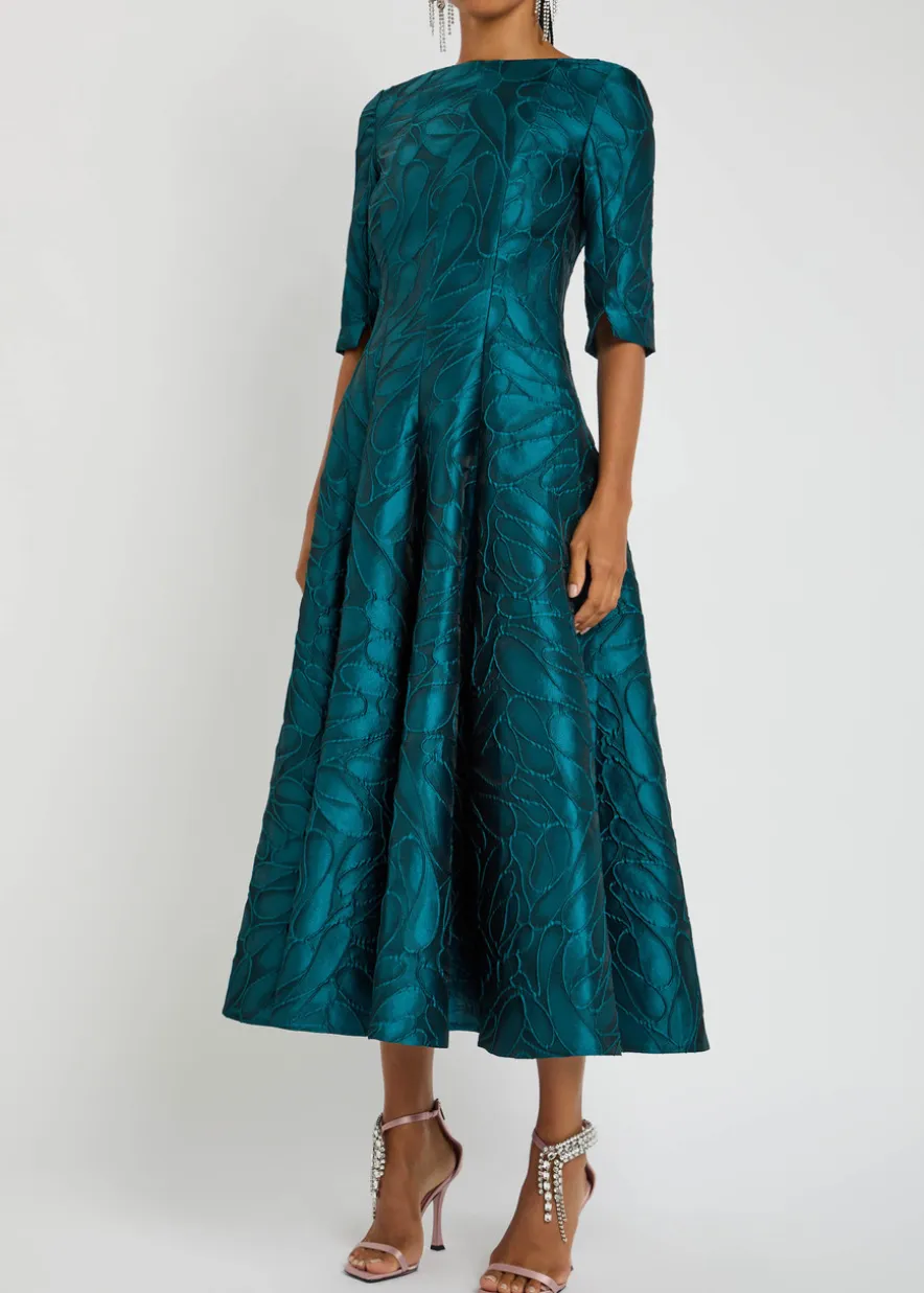 Patterned-jacquard woven midi dress