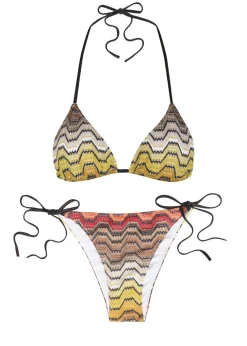 Patterned metallic-knit bikini