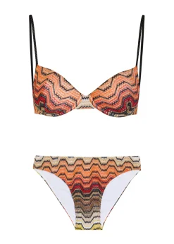 Patterned metallic-knit bikini
