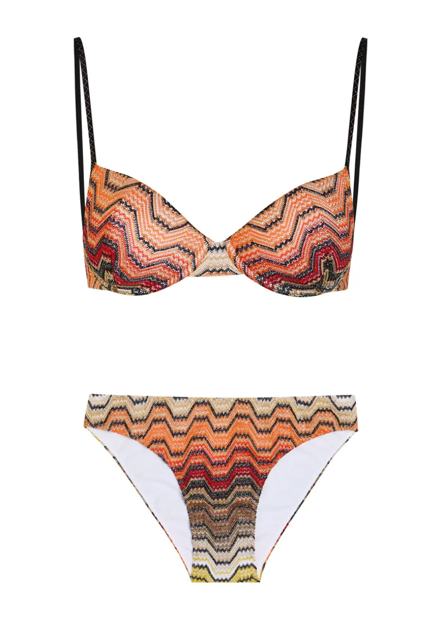 Patterned metallic-knit bikini
