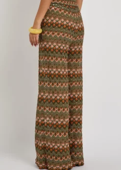 Patterned open-knit cotton-blend trousers