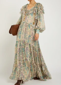 Patterned ruffled silk maxi dress