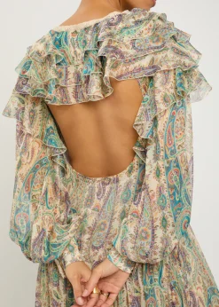 Patterned ruffled silk maxi dress