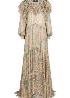Patterned ruffled silk maxi dress