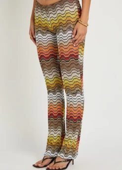 Patterned slim-leg metallic-knit beach trousers