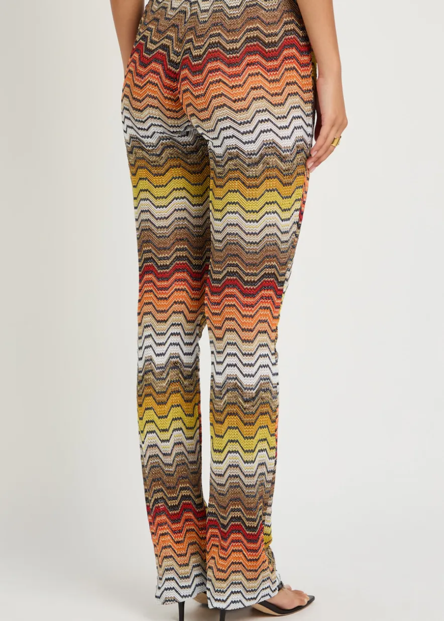 Patterned slim-leg metallic-knit beach trousers