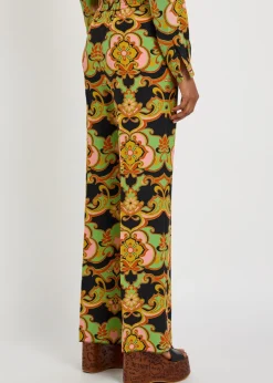 Patterned straight-leg silk trousers