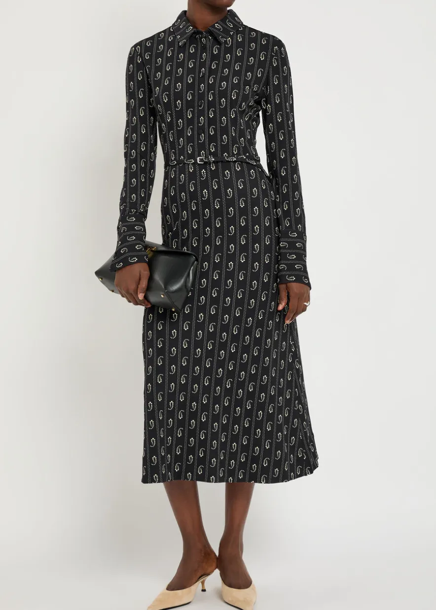 Patterned stretch-jersey midi shirt dress