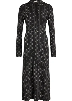 Patterned stretch-jersey midi shirt dress