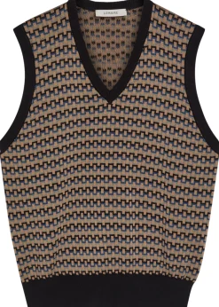 Patterned V-neck cotton-knit vest
