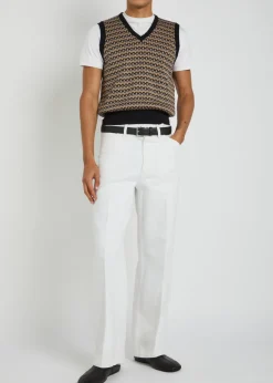 Patterned V-neck cotton-knit vest