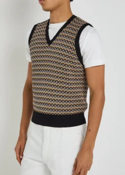 Patterned V-neck cotton-knit vest