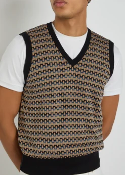 Patterned V-neck cotton-knit vest