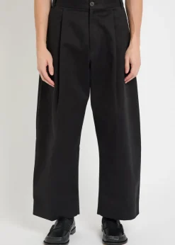 Peached pleated wide-leg cotton-twill trousers