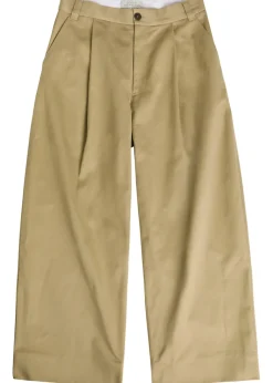 Peached pleated wide-leg cotton-twill trousers