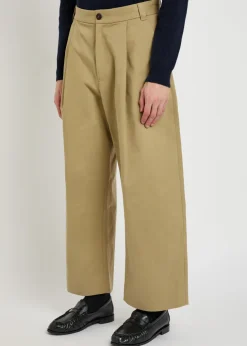 Peached pleated wide-leg cotton-twill trousers