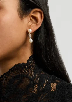 Pearl and crystal-embellished 18kt gold vermeil drop earrings