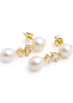 Pearl and crystal-embellished 18kt gold vermeil drop earrings