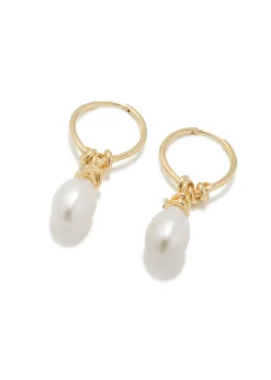 Pearl and 18kt gold vermeil hoop earrings