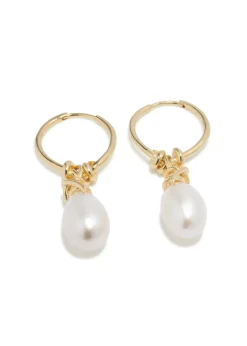 Pearl and 18kt gold vermeil hoop earrings
