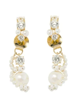 Pearl and zirconia-embellished 18kt gold vermeil earrings