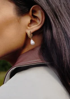 Pearl drop 18k gold-plated hoop earrings