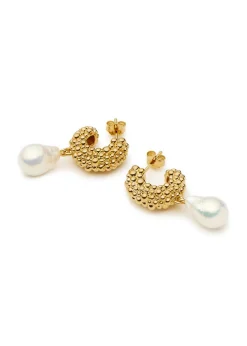 Pearl drop 18k gold-plated hoop earrings
