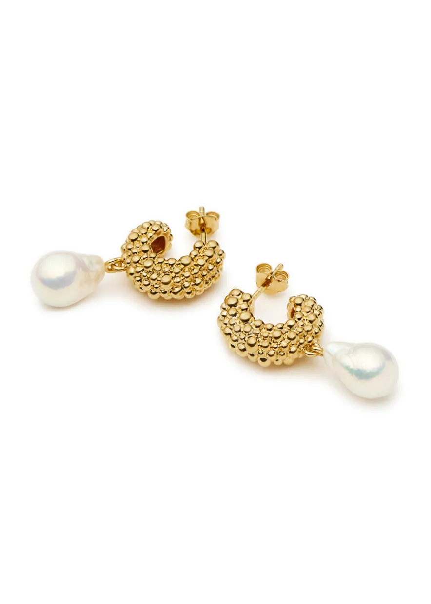 Pearl drop 18k gold-plated hoop earrings