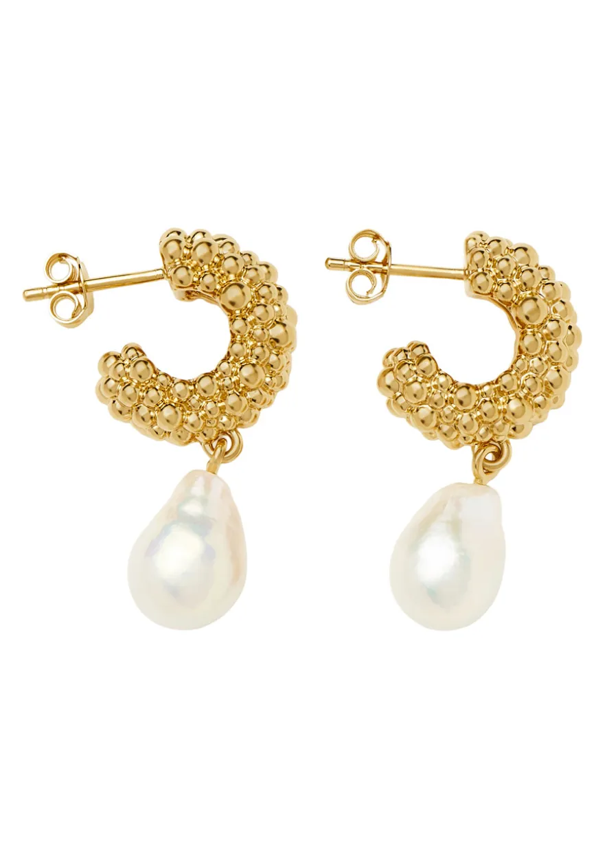 Pearl drop 18k gold-plated hoop earrings