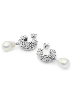 Pearl drop silver-plated hoop earrings