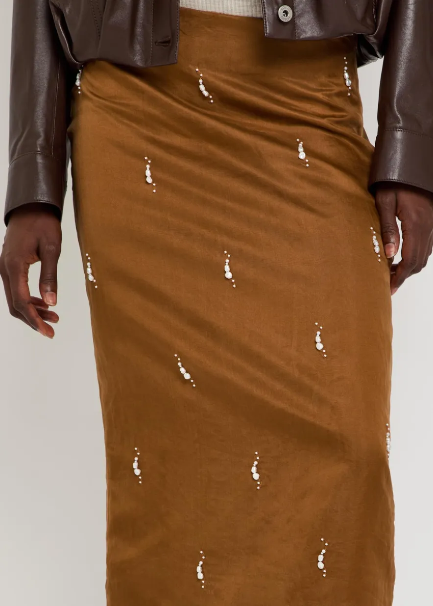 Pearl-embellished silk-organza midi skirt