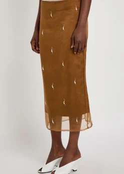 Pearl-embellished silk-organza midi skirt