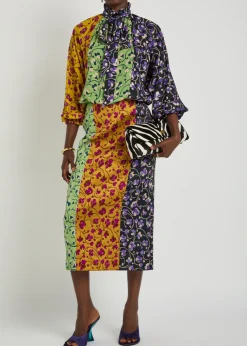 Pencil floral-jacquard woven midi skirt