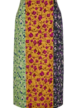 Pencil floral-jacquard woven midi skirt