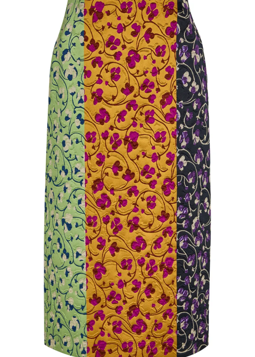 Pencil floral-jacquard woven midi skirt