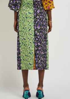 Pencil floral-jacquard woven midi skirt