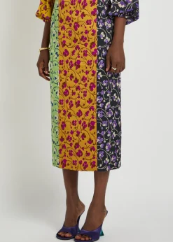 Pencil floral-jacquard woven midi skirt