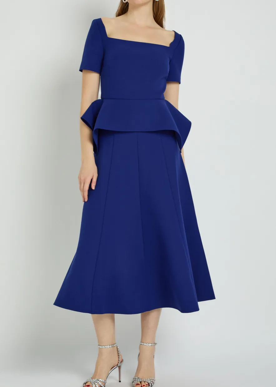 Peplum-hem crepe midi dress