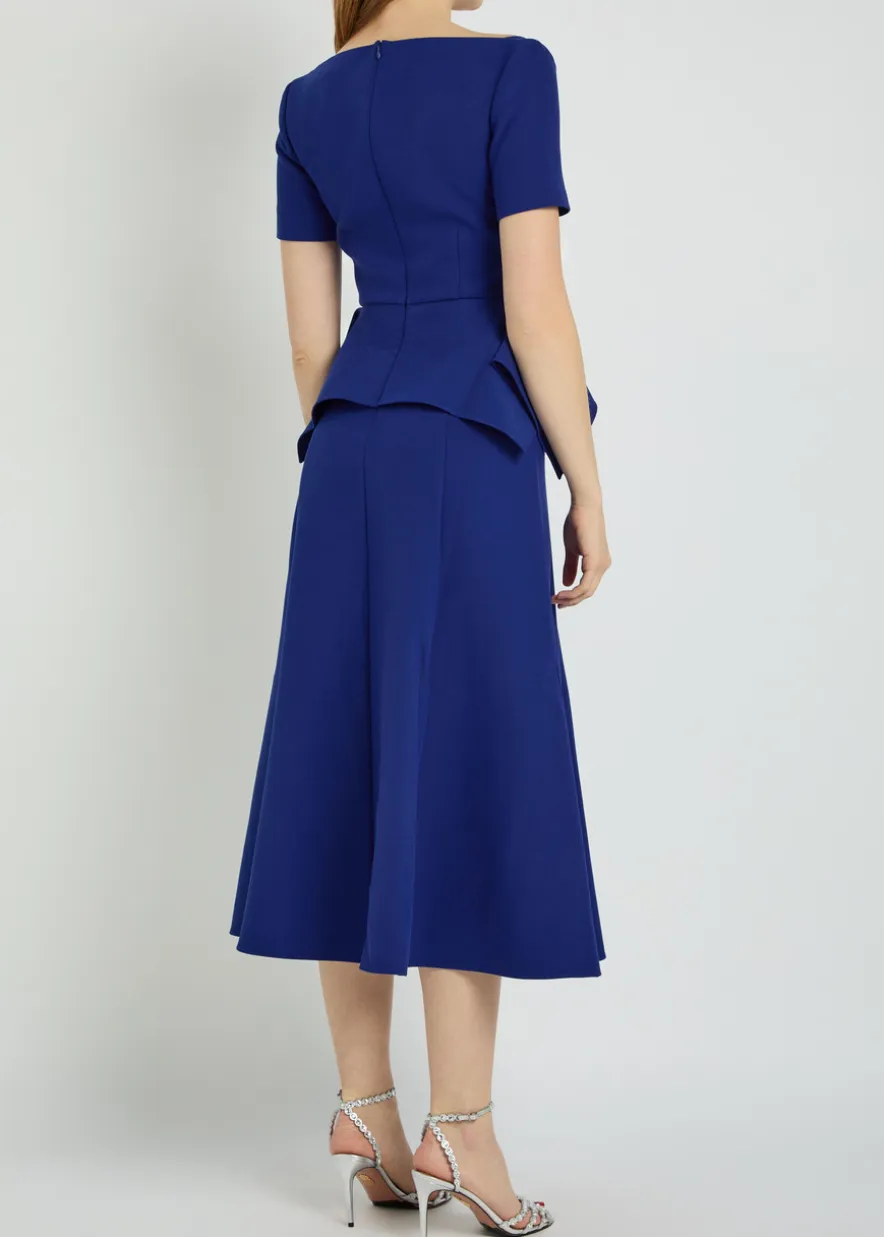 Peplum-hem crepe midi dress