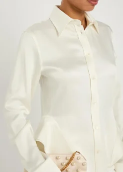 Peplum satin-crepe shirt