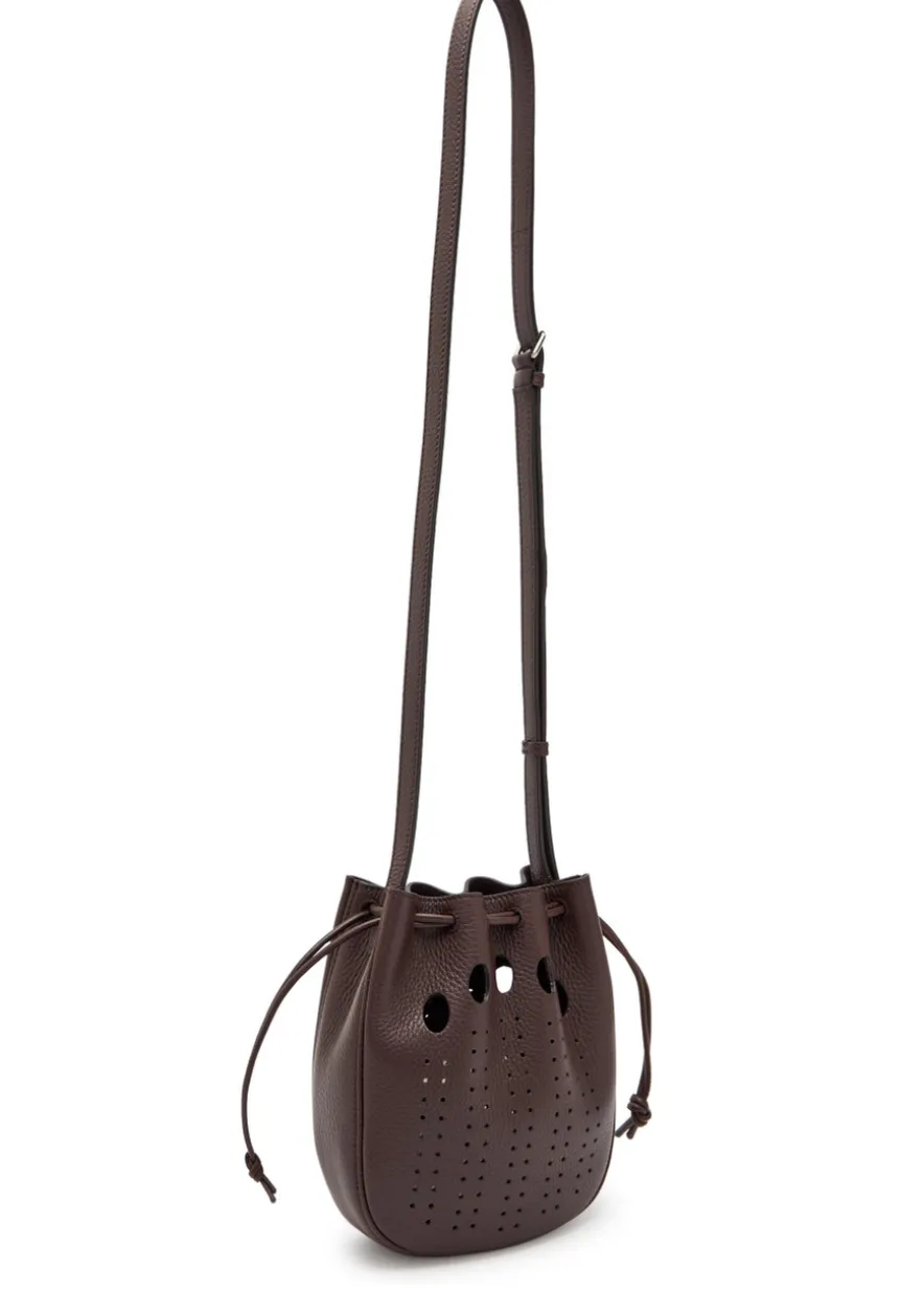 Perforated grained leather cross-body bag
