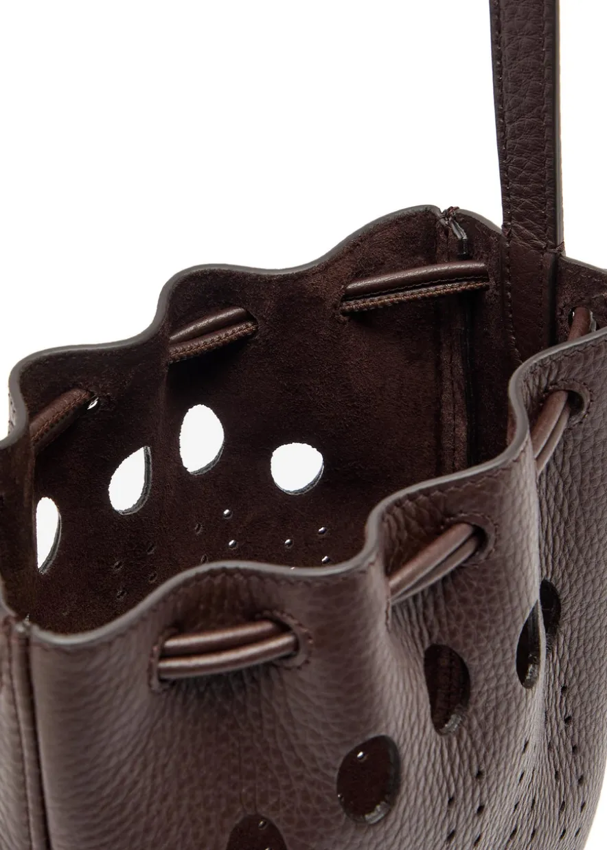 Perforated grained leather cross-body bag