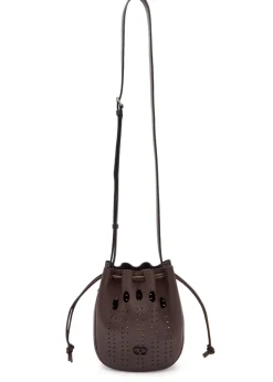 Perforated grained leather cross-body bag