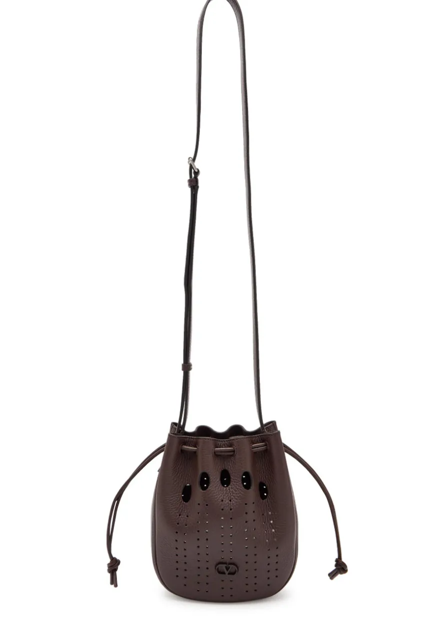 Perforated grained leather cross-body bag