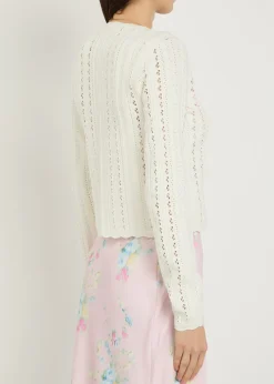Peridot cropped pointelle-knit cardigan